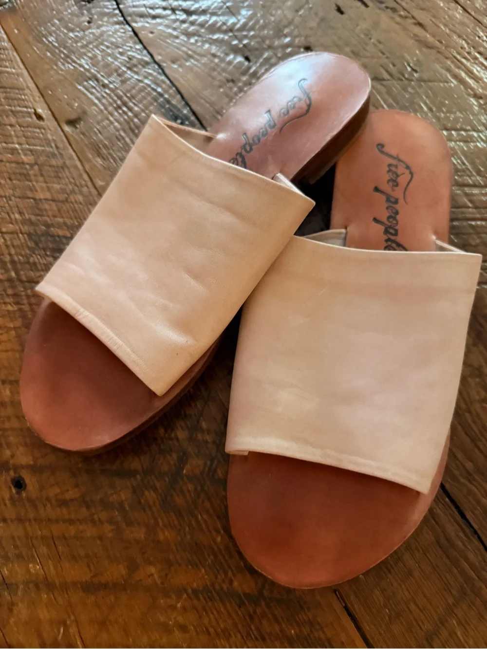 Free People Pale Pink and Rust Slide Sandals